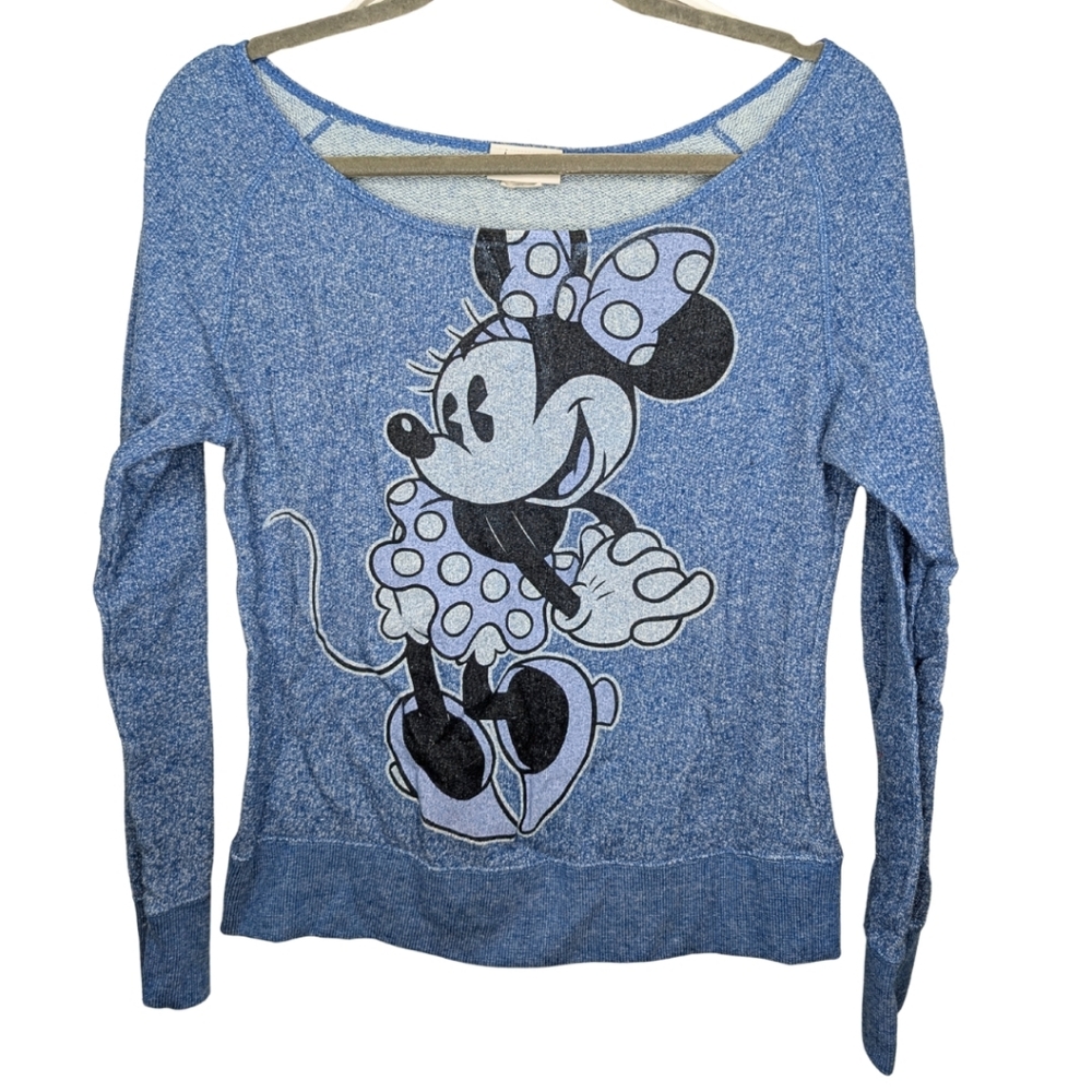 Disney Parks Minnie Mouse Blue Off Shoulder Sweatshirt Pullover Size L